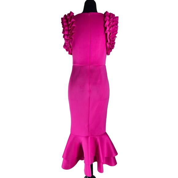 Fuchsia Ruffled Mermaid Midi Gown – NWOT – Size Small - Picture 6 of 11